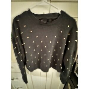 Belle Vere Womens Studded Cropped Sweatshirt‎ Charcoal Grey Silver Studs S